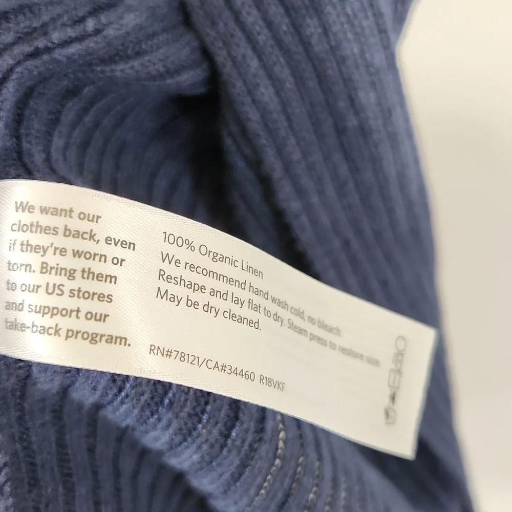 Eileen Fisher Women's Blue 100% Organic Linen Ribbed Long Sleeve Cardigan XS/TP